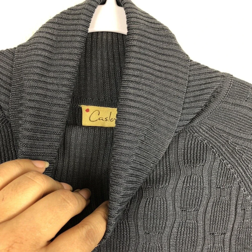 Caslon Womens 100% Silk Turtleneck Sweater‎ TOP Charcoal Gray Knit Size L 51036
